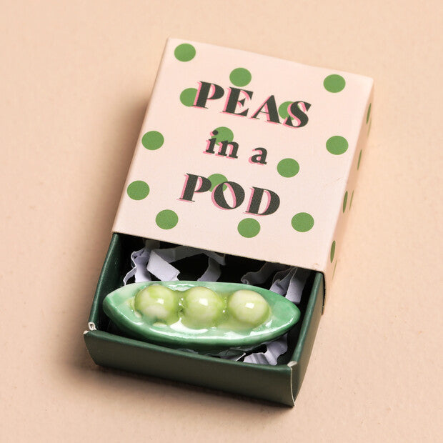 TINY MATCHBOX CERAMIC PEAS IN A POD TOKEN