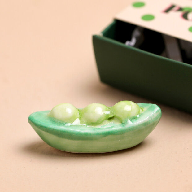 TINY MATCHBOX CERAMIC PEAS IN A POD TOKEN