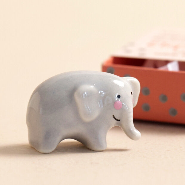 TINY MATCHBOX CERAMIC ELEPHANT TOKEN