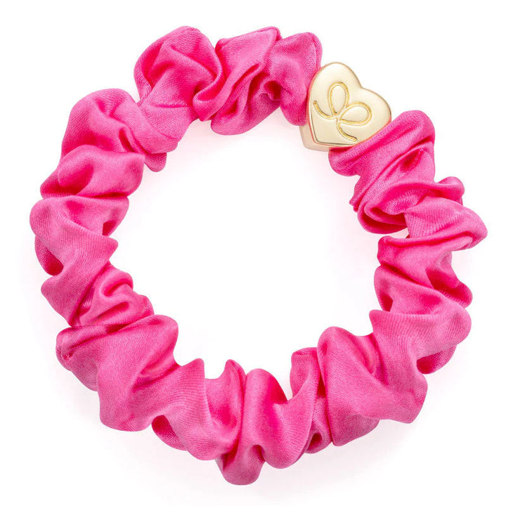 GOLD HEART BUBBLEGUM PINK SILK SCRUNCHIE