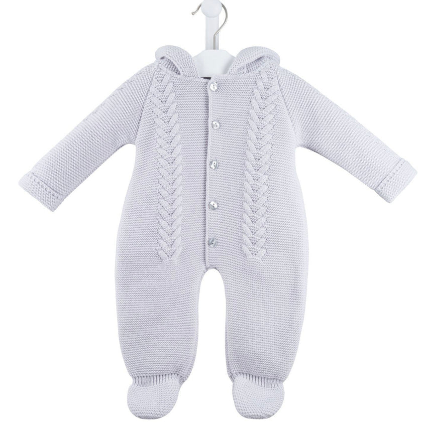 UNISEX GREY CABLE KNITTED PRAM SUIT 3-6 MONTHS