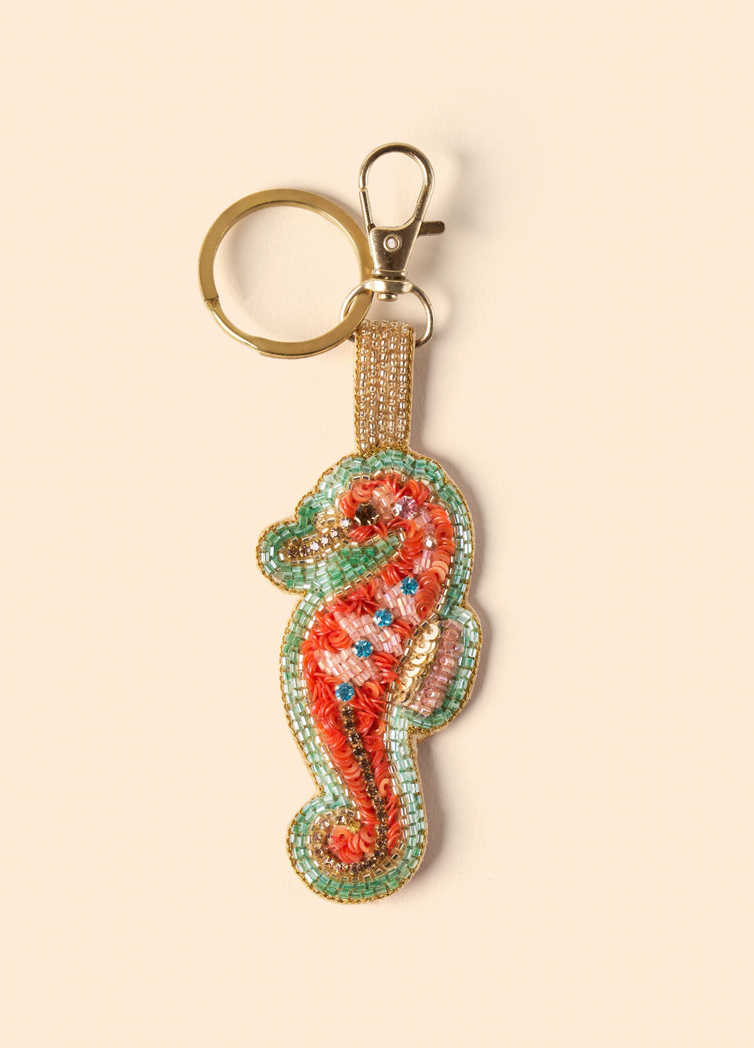 SPARKLING SEAHORSE BEADED KEYRING