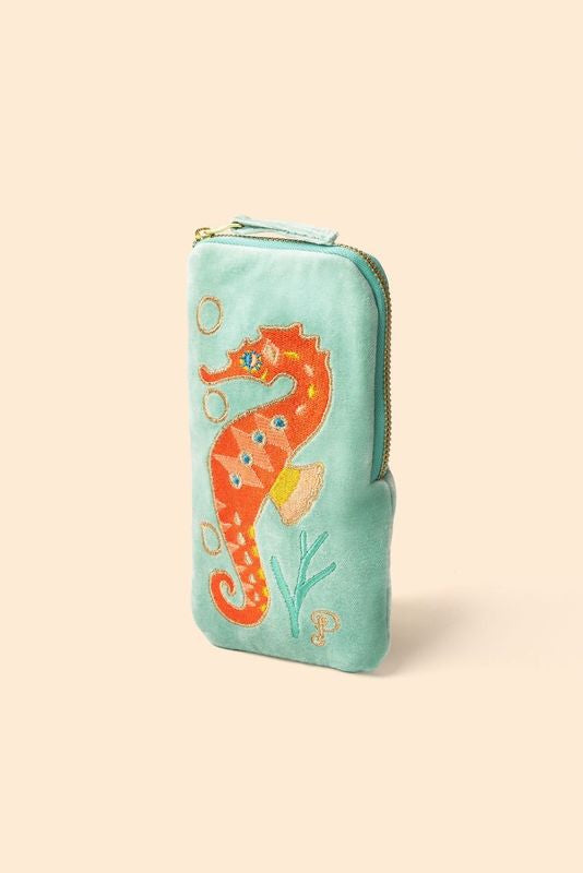 AQUA SPARKLING SEAHORSE VELVET CARD HOLDER