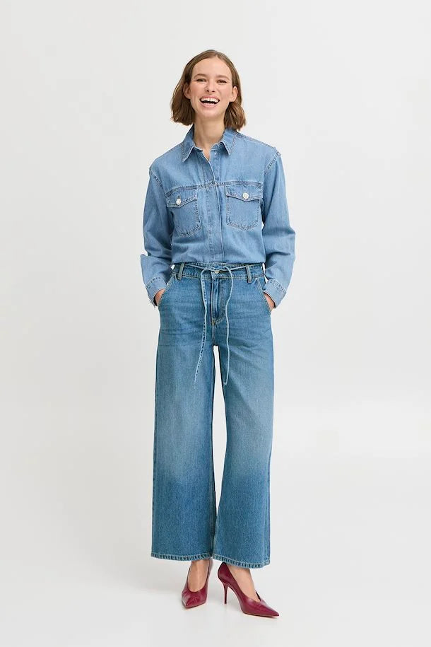 MID BLUE DENIM KIMU BELT JEANS