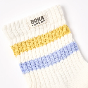 Windsor Stripe Crew Socks for Women in Summer Yellow/Thistle - UK 3-8 | EU 36-42