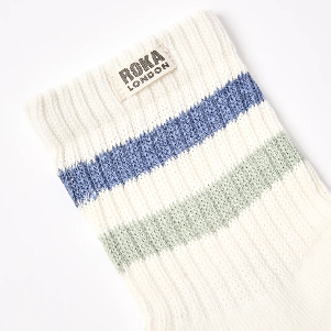Windsor Stripe Crew Socks for Women in Coastal Blue/Mist - UK 3-8 | EU 36-42