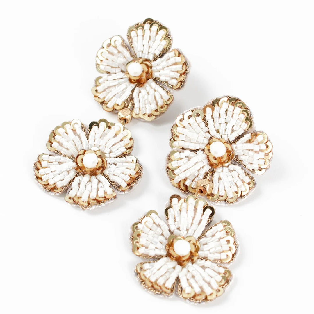 PEARL & GOLD FLORAL DOUBLE DROP EARRINGS