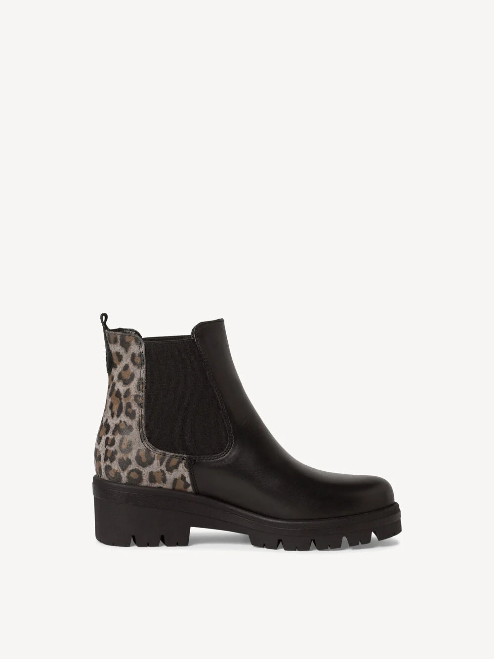 BLACK LEATHER LEOPARD ANKLE BOOT