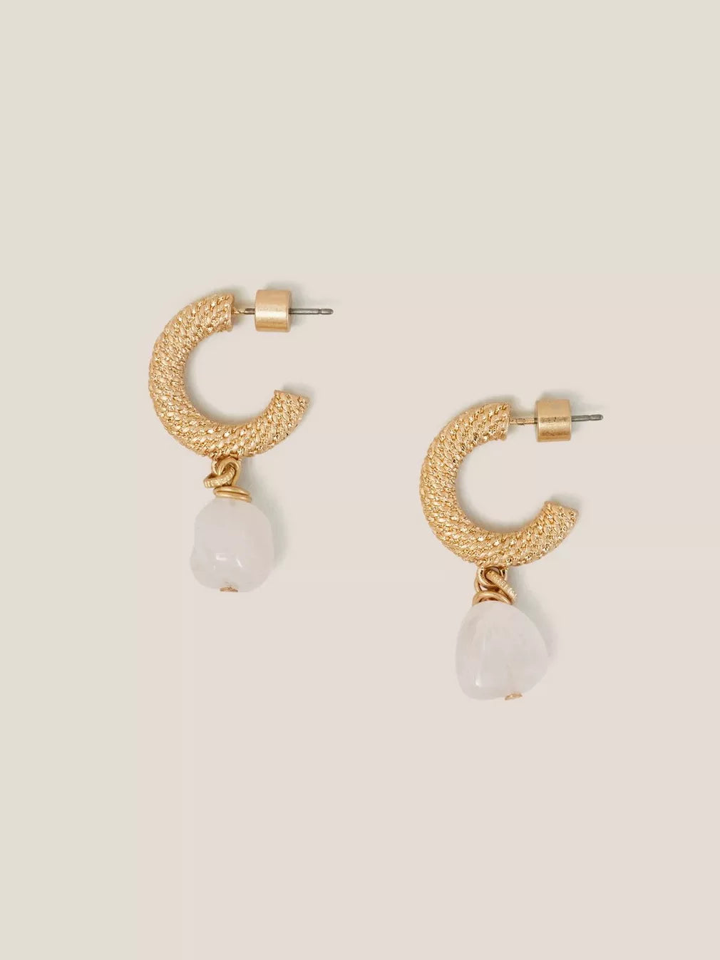 TEXTURED HOOP STONE EARRINGS