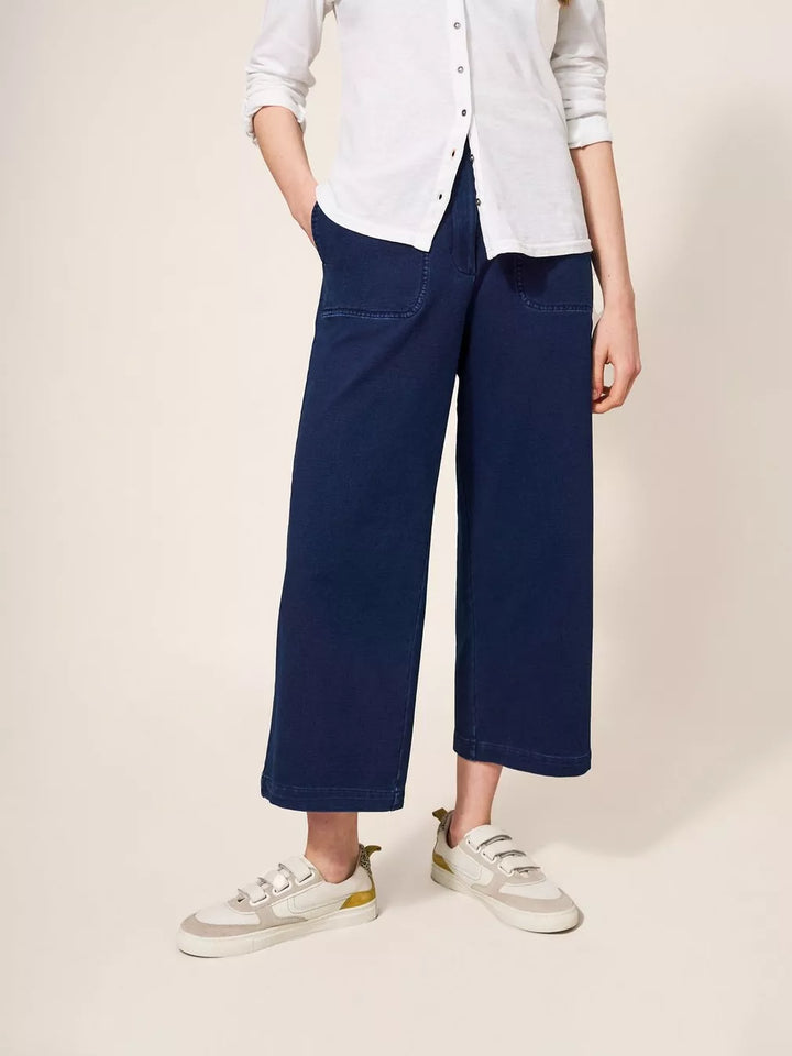 BELLE DARK DENIM JERSEY WIDE LEG CROP TROUSER