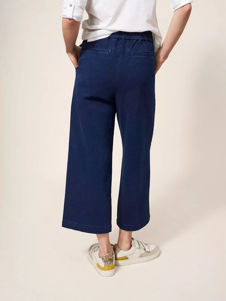 BELLE DARK DENIM JERSEY WIDE LEG CROP TROUSER