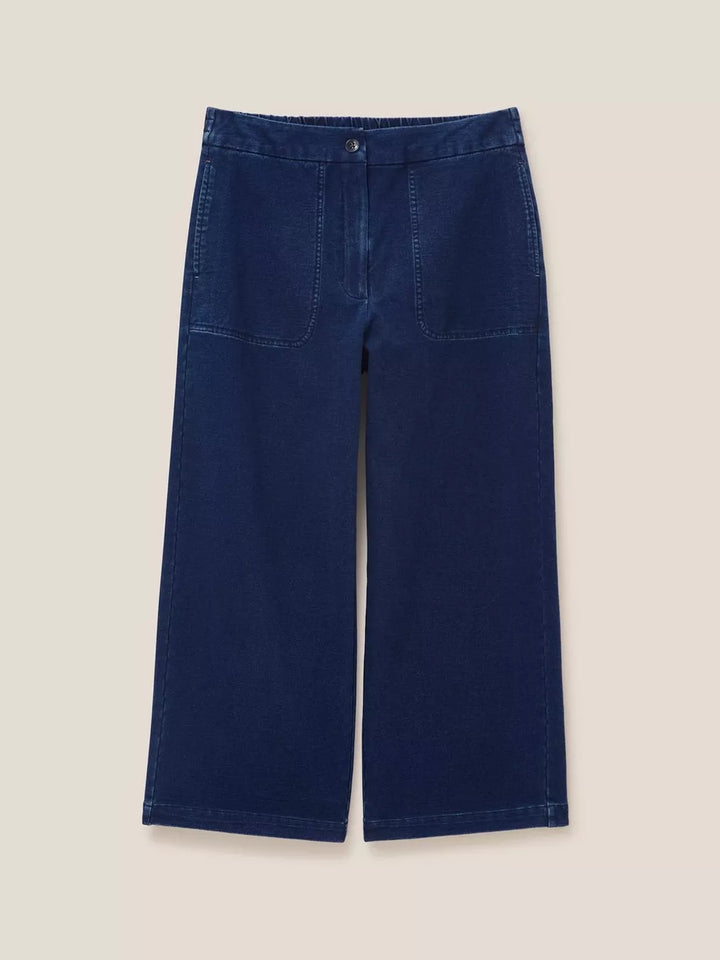 BELLE DARK DENIM JERSEY WIDE LEG CROP TROUSER