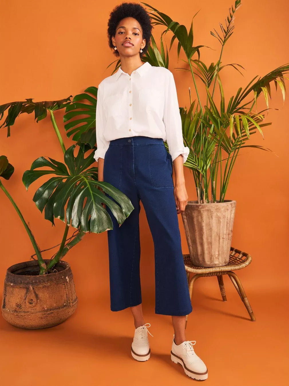 BELLE DARK DENIM JERSEY WIDE LEG CROP TROUSER