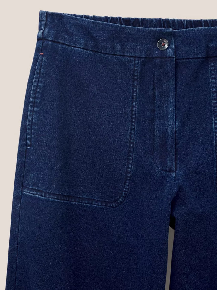 BELLE DARK DENIM JERSEY WIDE LEG CROP TROUSER