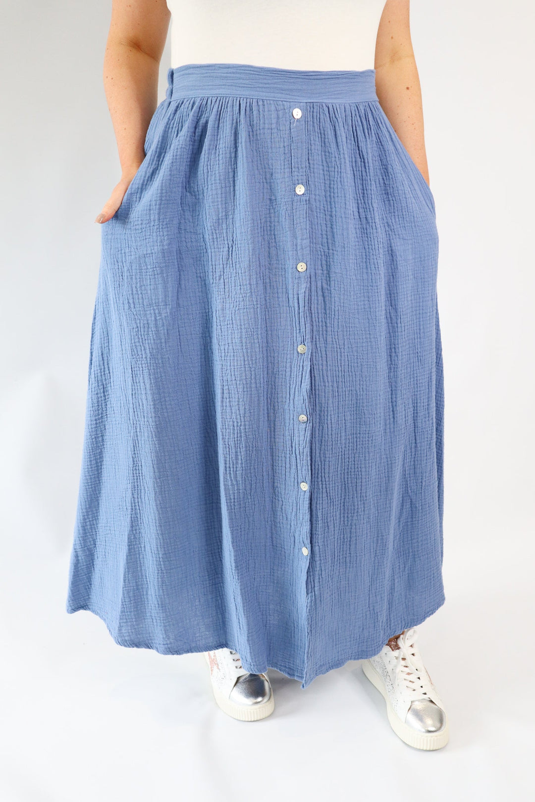 COTTON BUTTON DOWN SKIRT