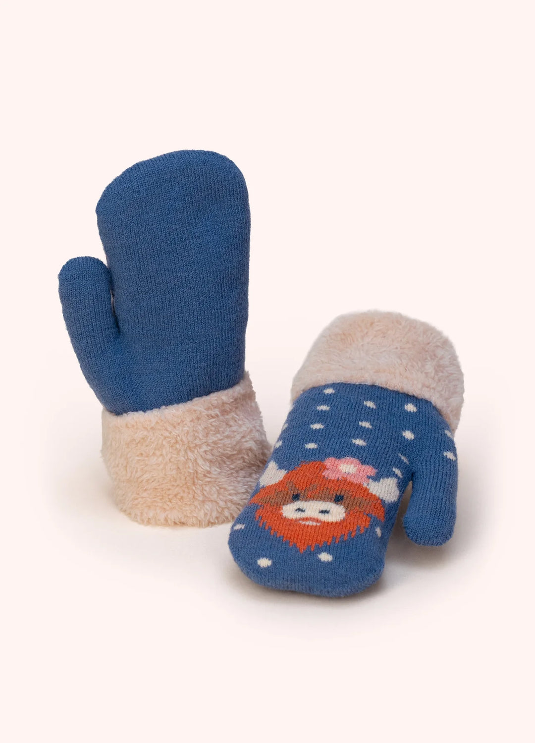 Powder ! Kids Highland Cow Mittens in Navy