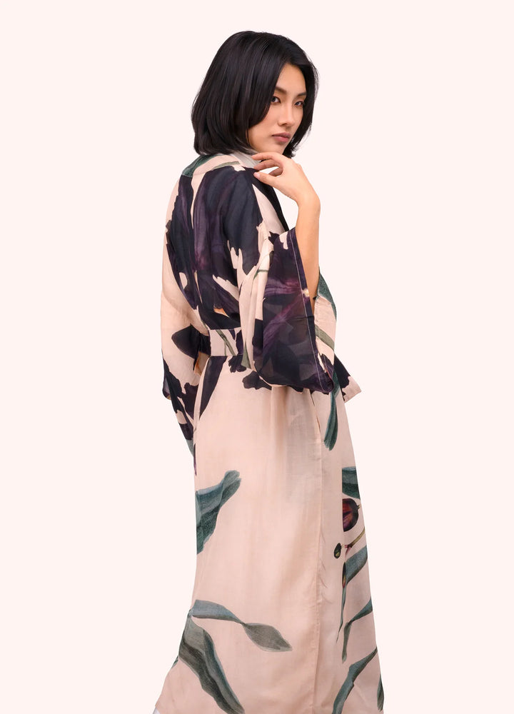 Midnight Orchid Long Kimono Gown