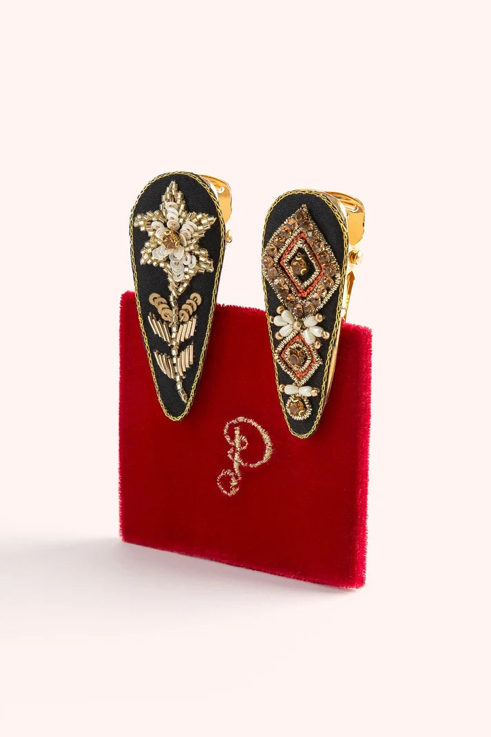 Midnight Floral/Deco (Red), Pk 2 Hair Clips