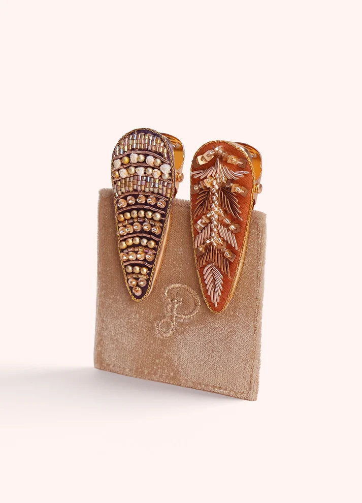 Pk 2 Hairclips Deco Beads & Tree (Cream)