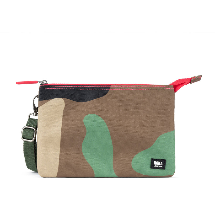 Carnaby Crossbody Bag in Vintage Camo Canvas - Extra Large - ROKA London