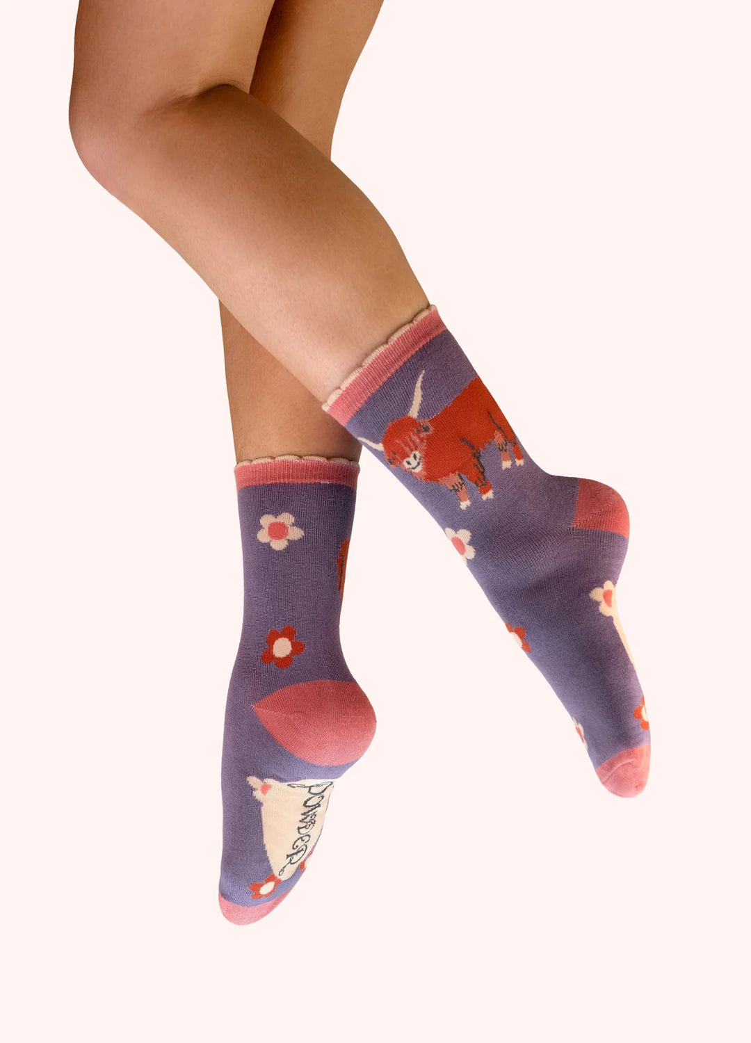 Highland Cow Ankle Socks - Purple