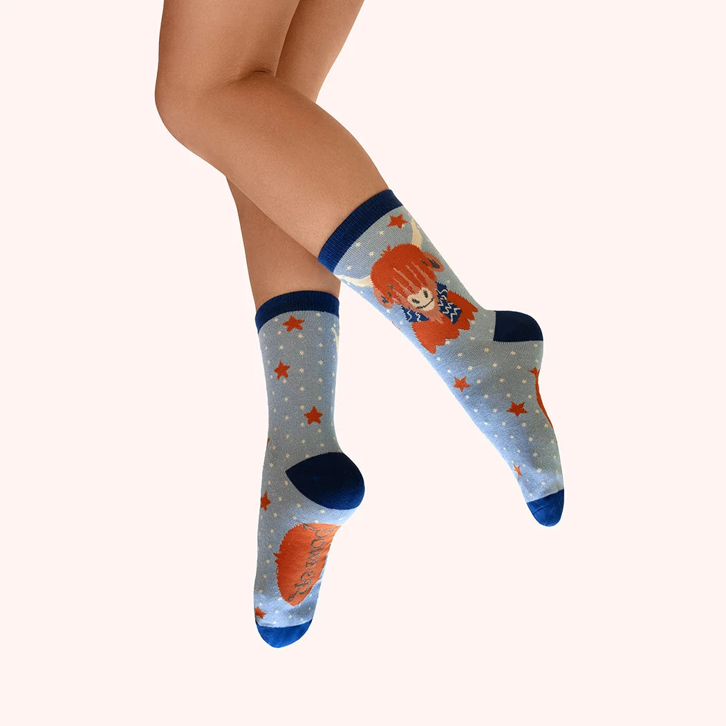 Powder ! Cosy Highland Cow Glitter Ankle Socks