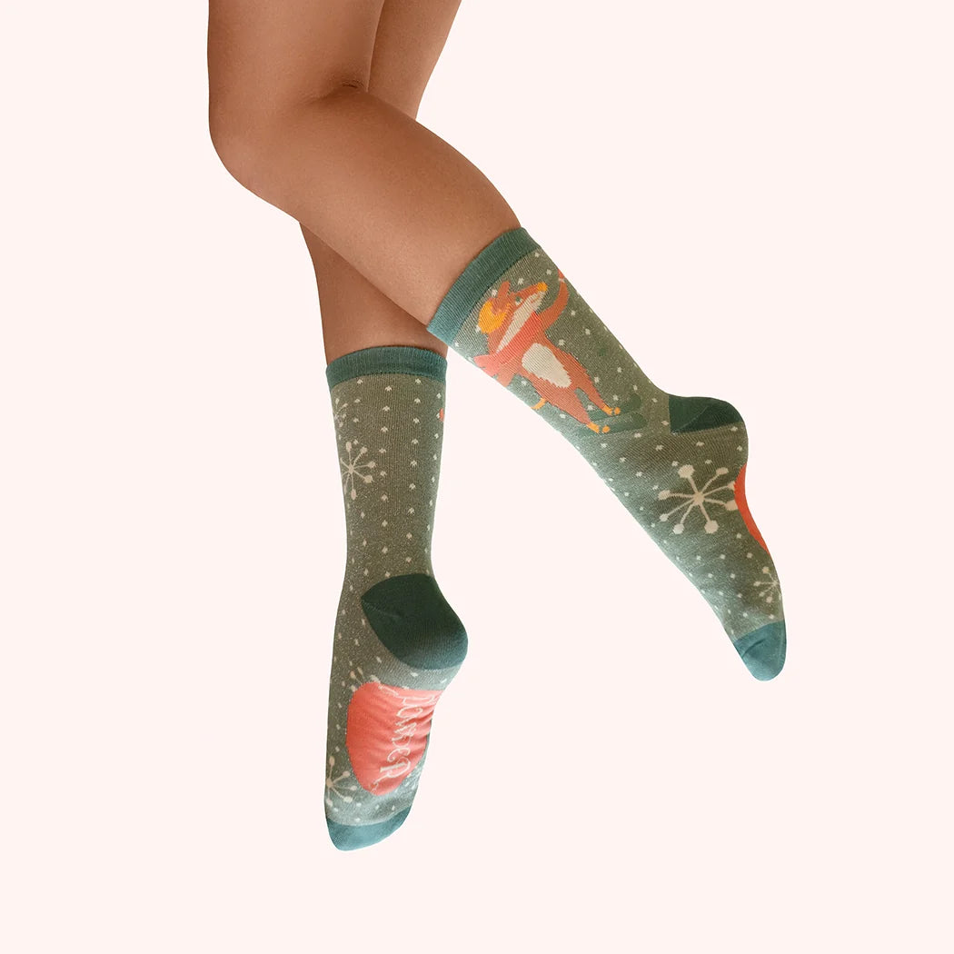 Powder ! Skiing Mouse Ankle Socks