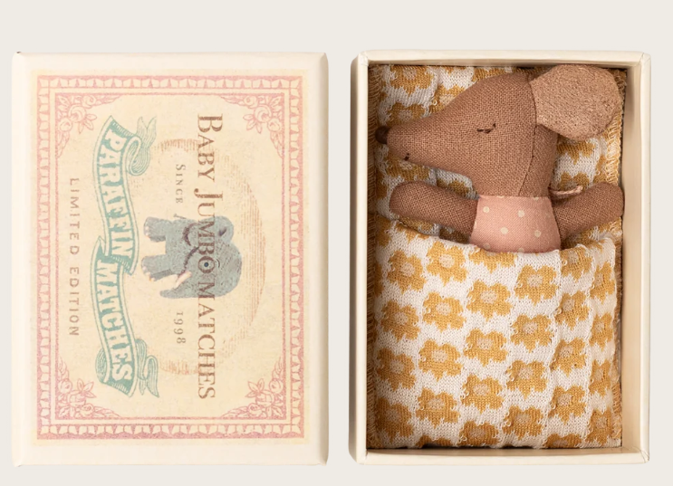 Sleepy Wakey Baby Mouse in Matchbox - Rose