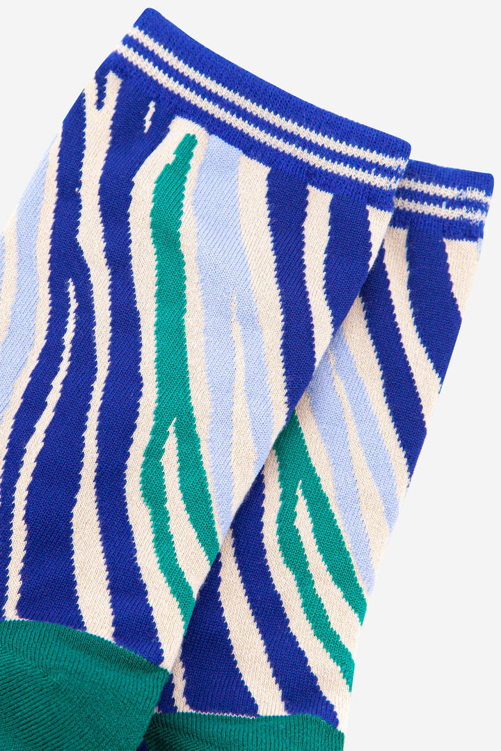 Women's Zebra Print Bamboo Socks in Green Blue: UK 3-7 | EU 36-40