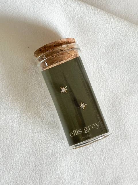 Glass Vial -18k Gold CZ Star Stud Earrings