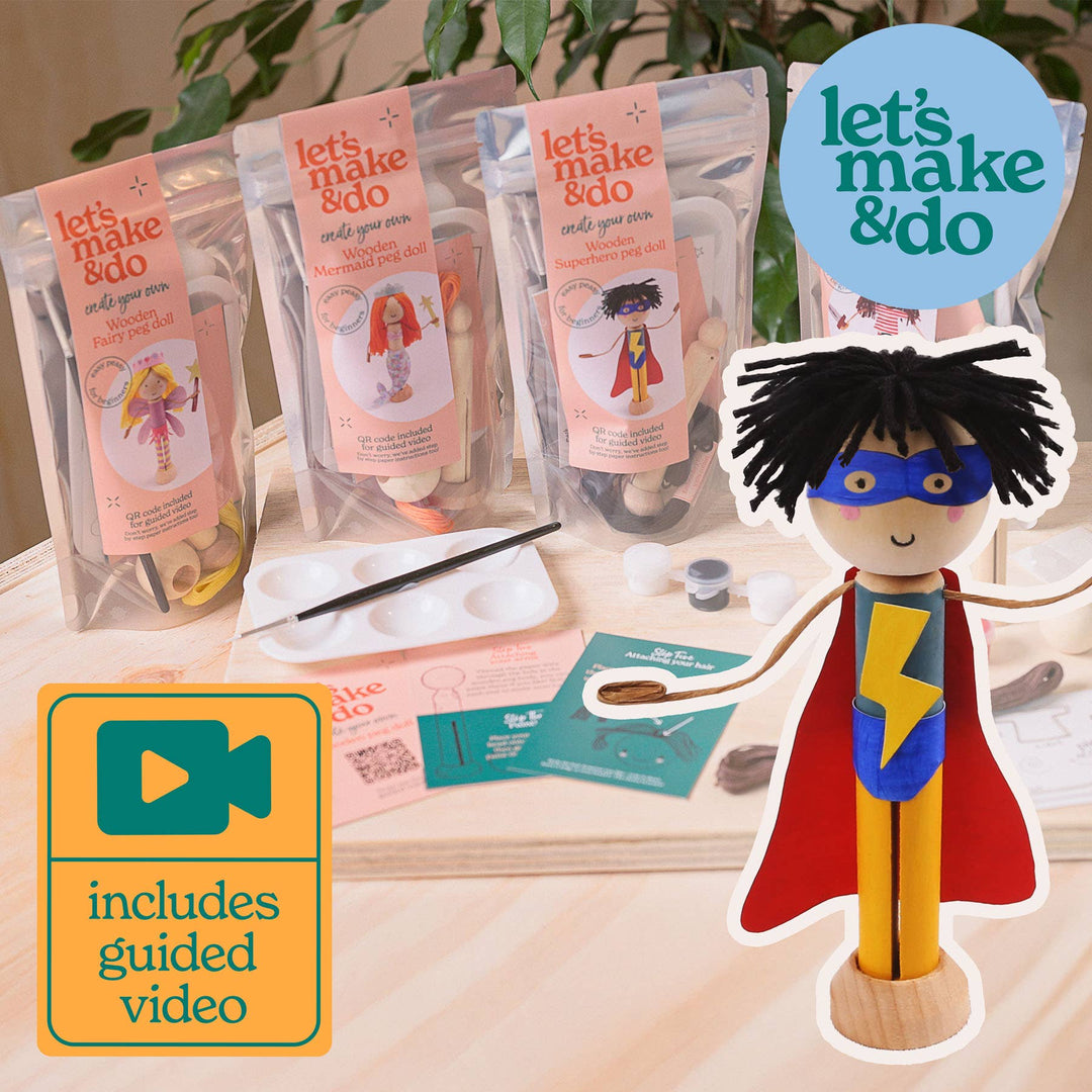 Create Your Own Superhero Wooden Peg Doll Kit