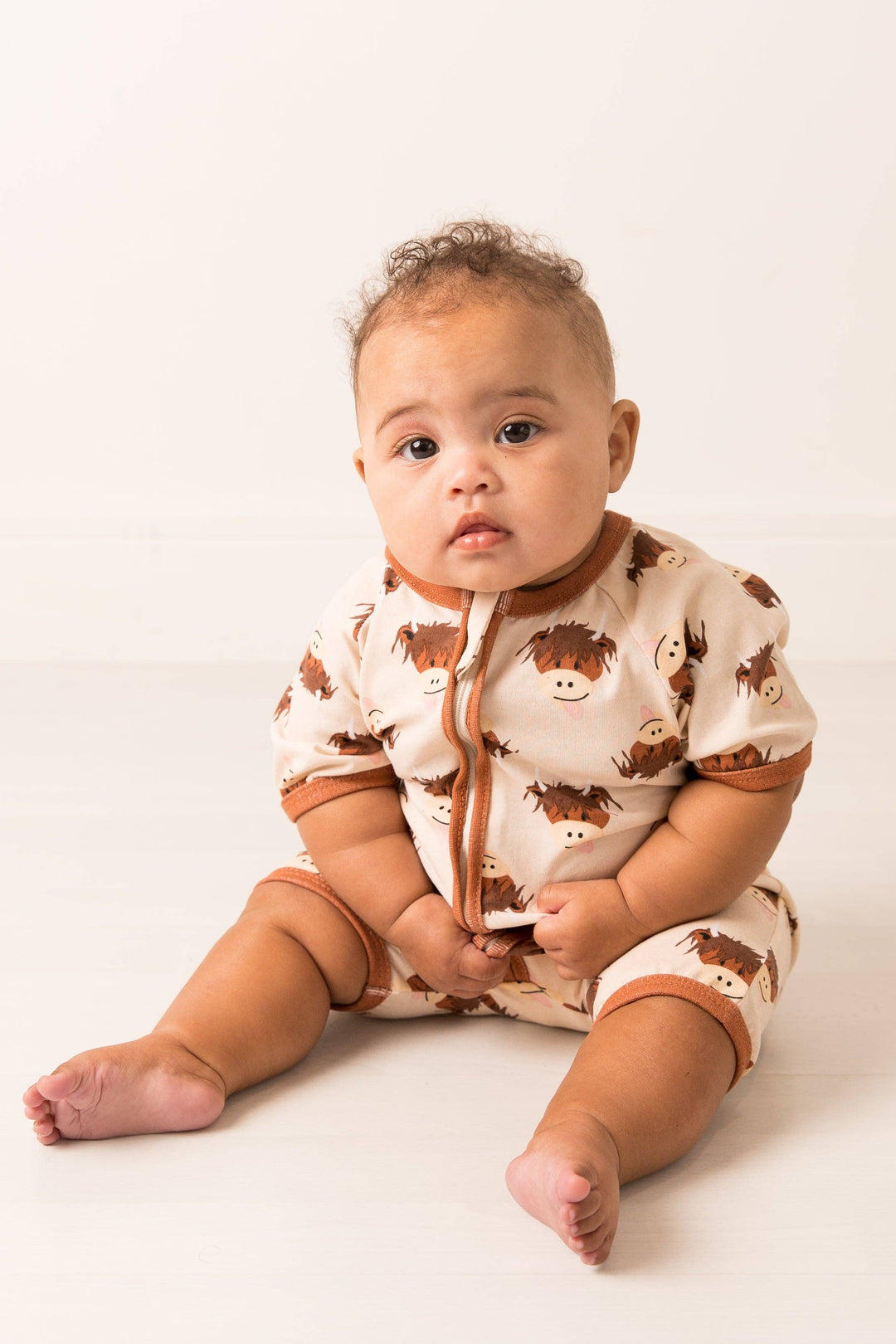 Neutral Highland Cow Summer Collection: 6-12 Months / Knitted Shorts