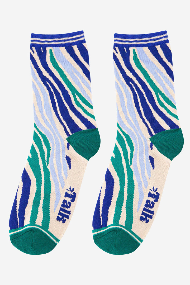 Women's Zebra Print Bamboo Socks in Green Blue: UK 3-7 | EU 36-40