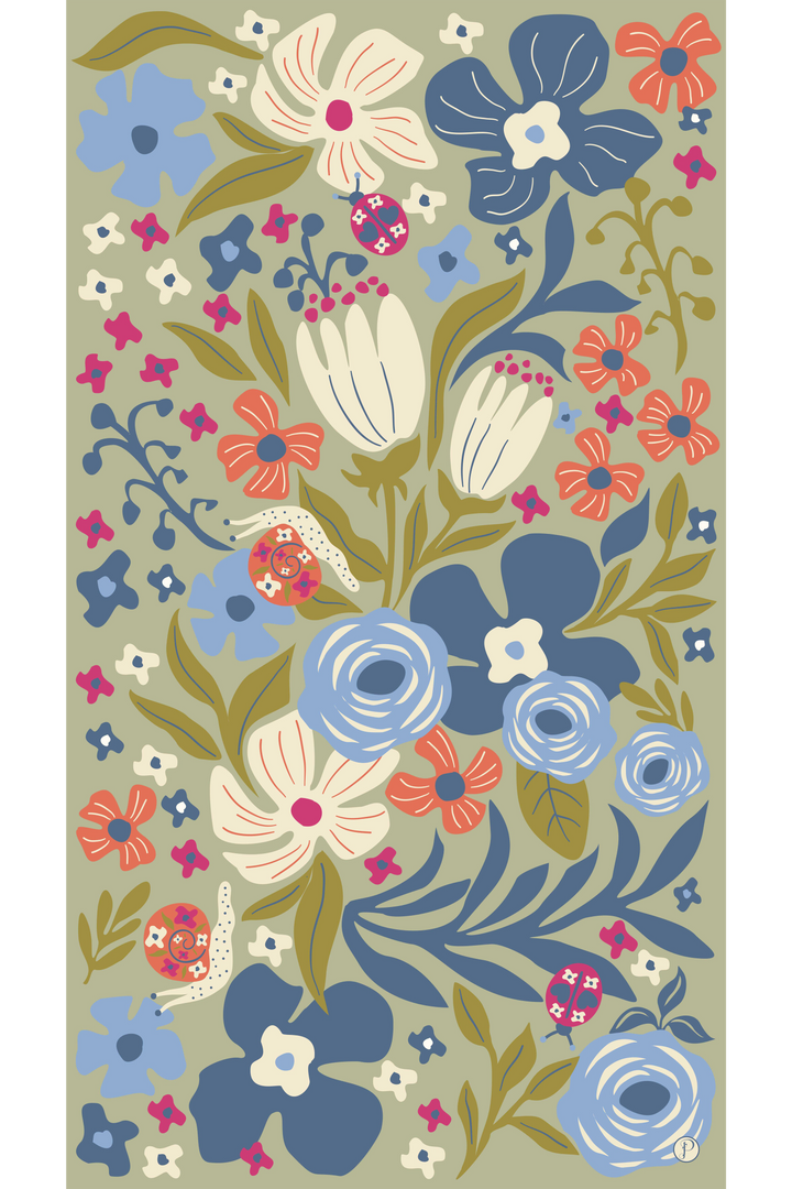 Print Scarf - Garden Friends in Wild Flowers: Green