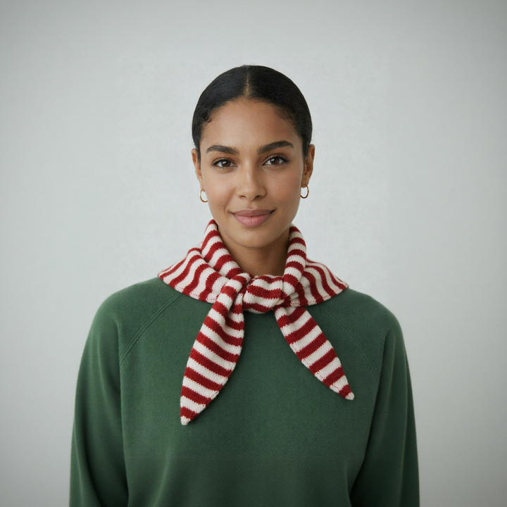 Striped Wool Blend Light Weight Triangle Neck Scarf: Navy Grey