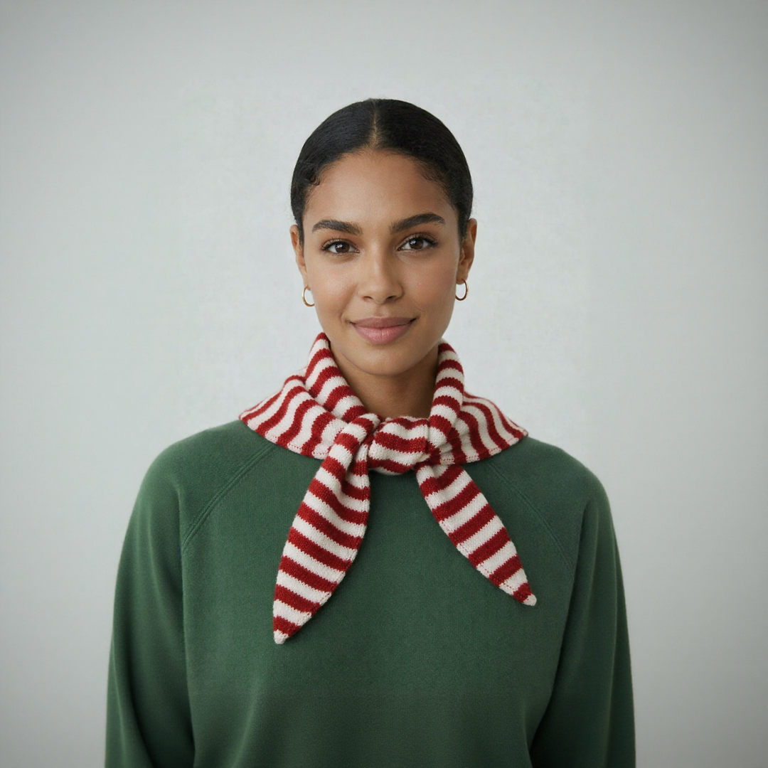 Striped Wool Blend Light Weight Triangle Neck Scarf: Black