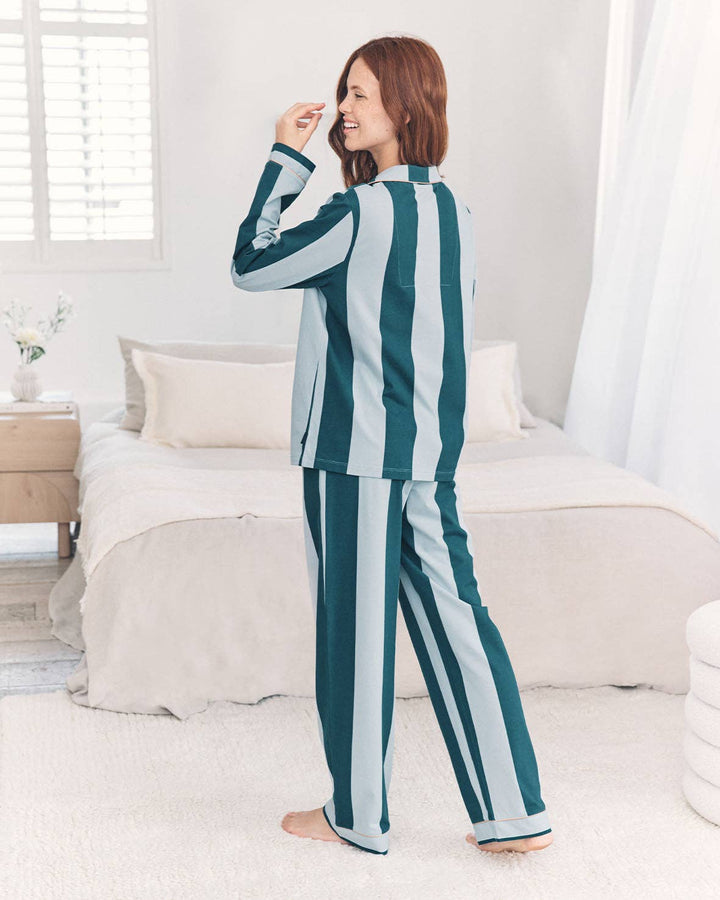 Organic Cotton Stripe Long Pyjama Set - Blue: UK 8