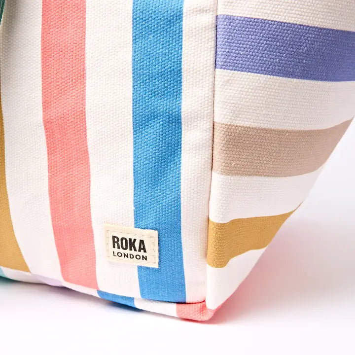 Marylebone Tote Bag in Pastel Multi Stripe Cotton Canvas: Large