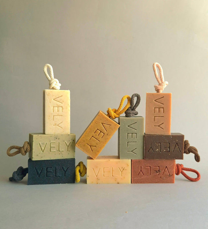 Natural Handmade Soap On A Rope With Pink Clay  "Amélie"