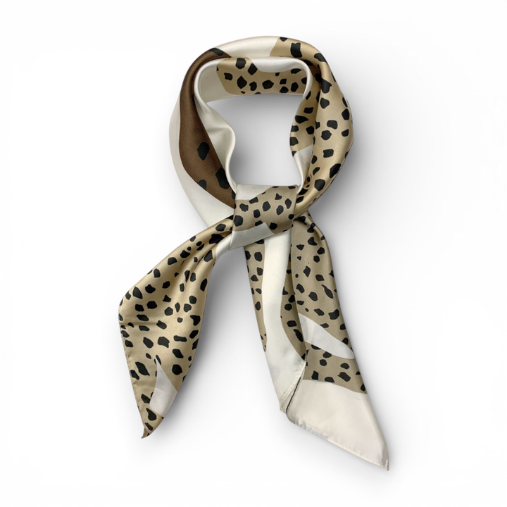 70*70cm Cheetah Square Silk Touch Scarf: Beige