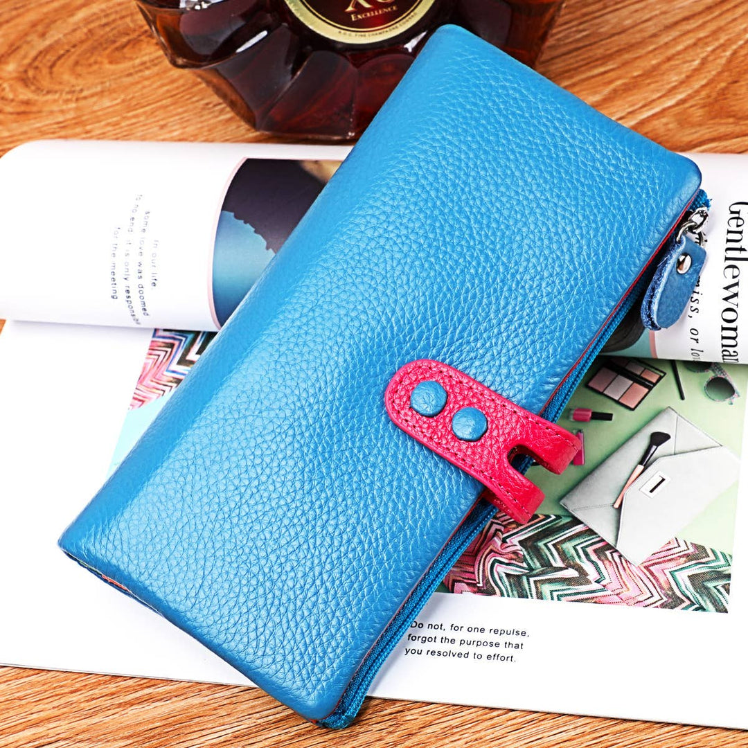 Real Leather Soft  Multicolor Long Purse Cards with Gift Box: Orange