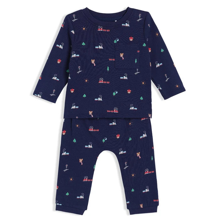 Baby boys novelty printed 2pc set,navy blue