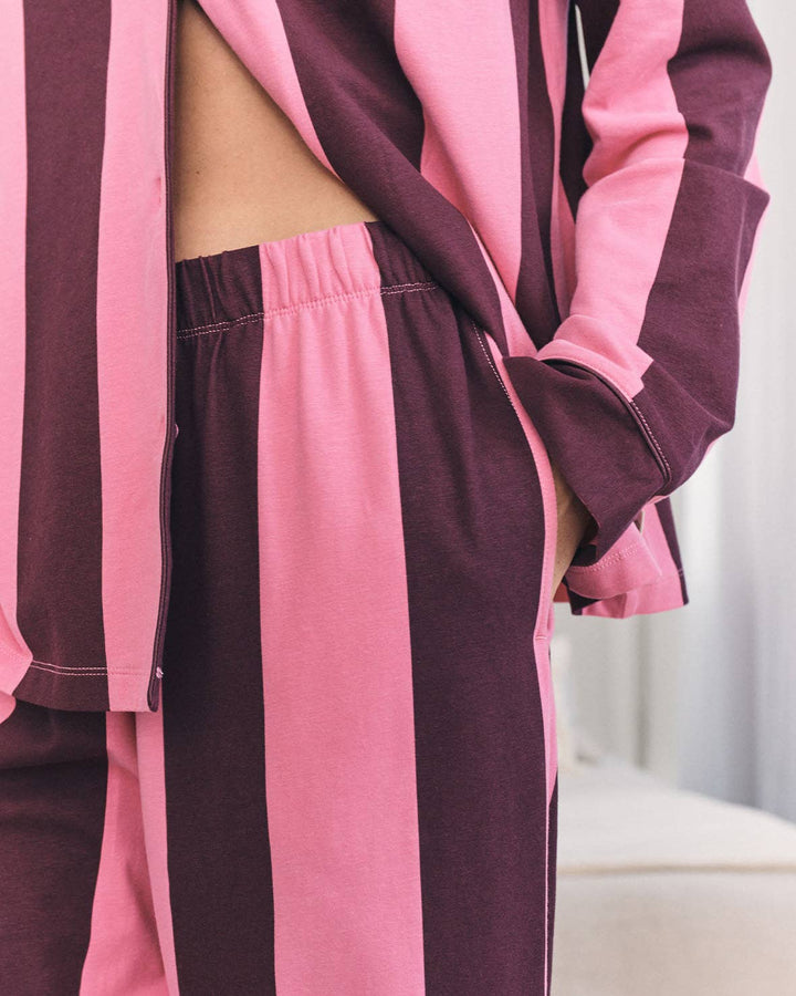 Organic Cotton Stripe Long Pyjama Set - Pink: UK 6