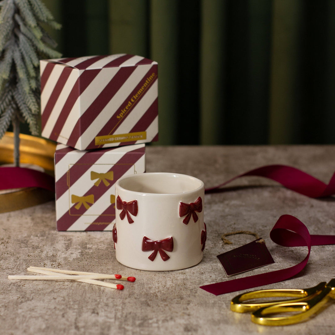 Under the Tree: Burgundy Bow Candle - Spiced Clementine