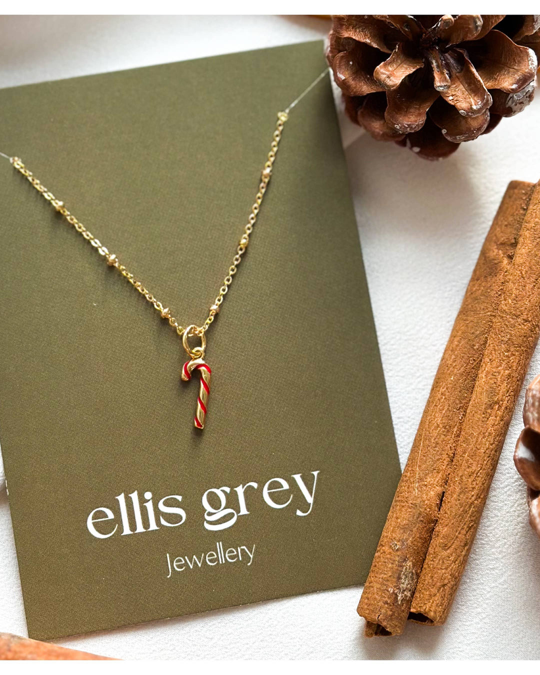 Christmas Collection - 18k Gold Enamel Candy Cane Necklace