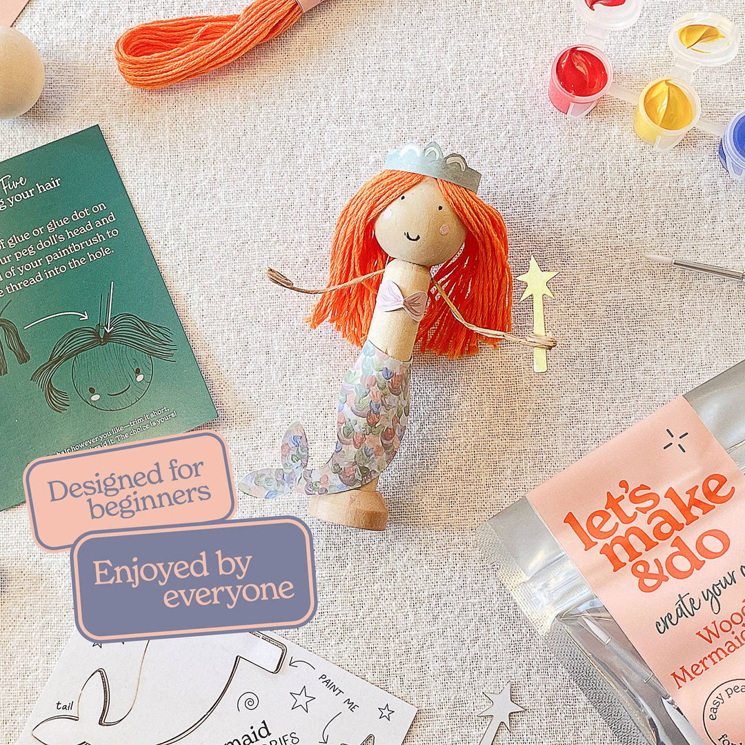 Create Your Own Mermaid Wooden Peg Doll Kit