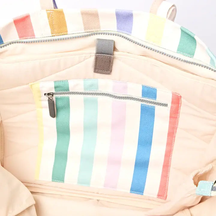 Marylebone Tote Bag in Pastel Multi Stripe Cotton Canvas: Large