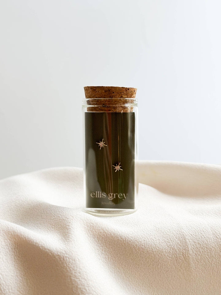 Glass Vial -18k Gold CZ Star Stud Earrings