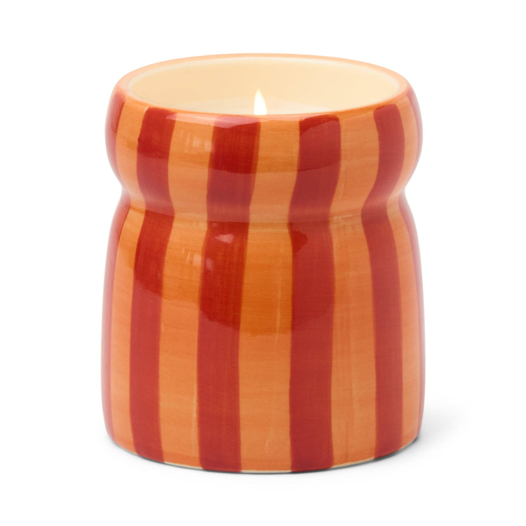 Cabana 6.5oz/184g Red/Coral Striped Ceramic Candle - Spiced Apple