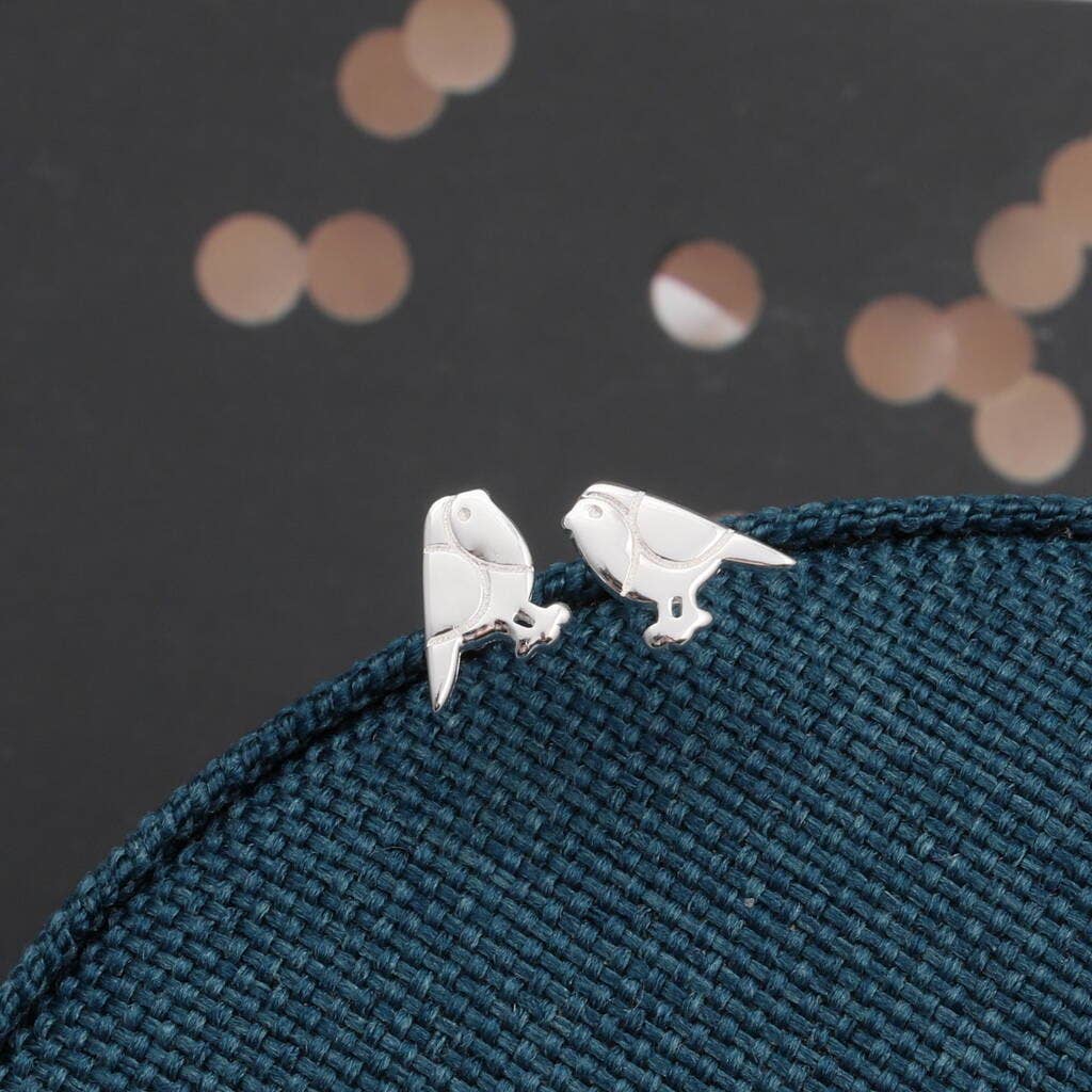 XT001 'MERRY CHRISTMAS' Robin earrings: Silver